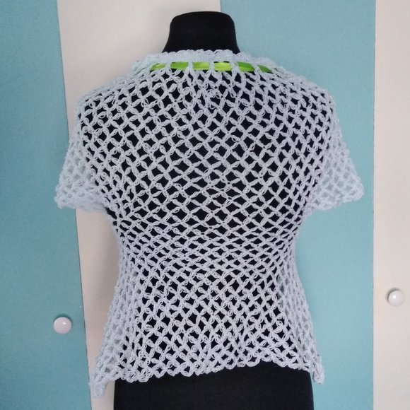 Handmade Crochet Baby Blue Vest w/ Green Ribbon - Picture 4 of 8